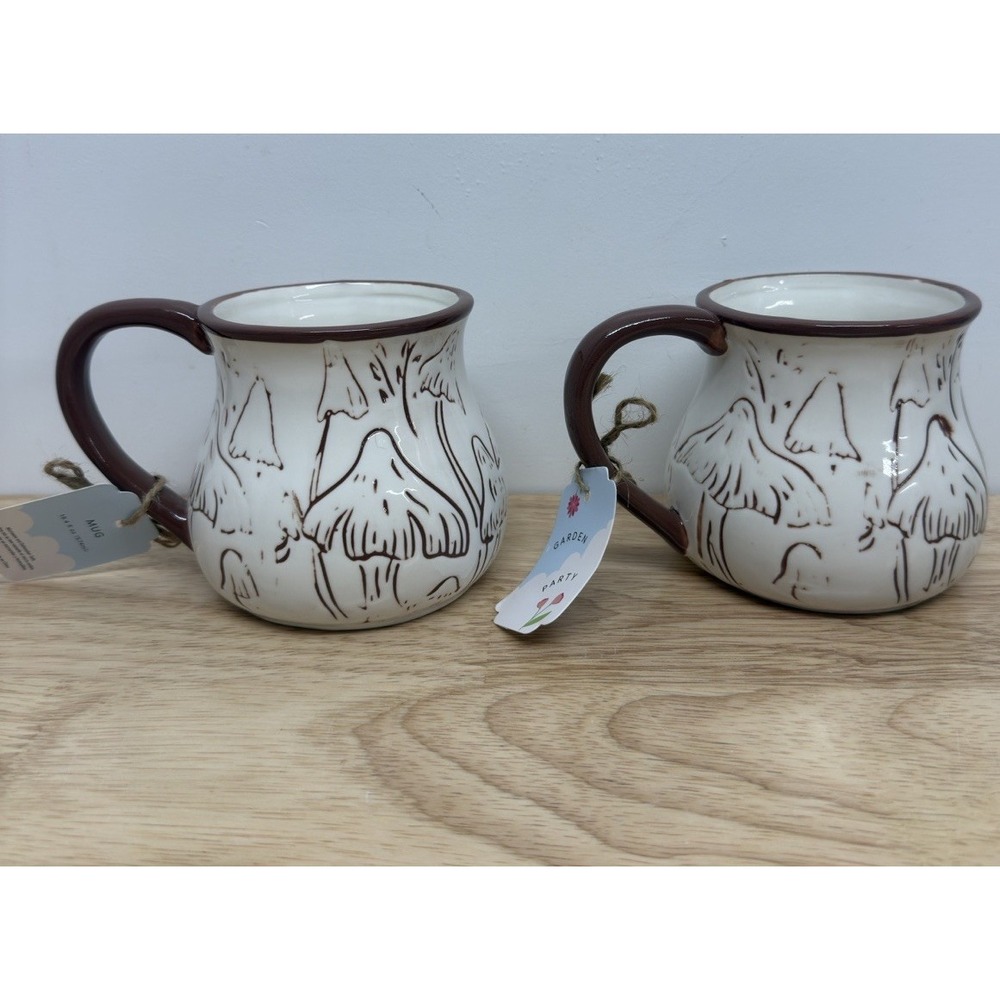 Global Design Garden Party‎ Ceramic 19.4oz Mushrooms Coffee Mugs Set of 2 #15